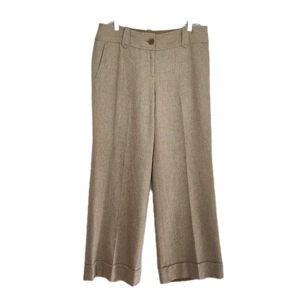 Ann Taylor Loft Dress Pants Women's 34x32 Tan Relaxed Wide Leg Herringbone